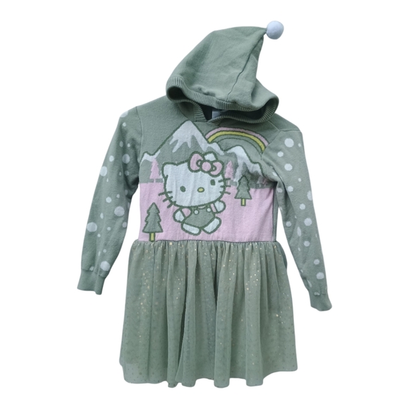 Hello Kitty By Sanrio Pastel Green and Pink Hooded Dress Girl Size S - Picture 1 of 16
